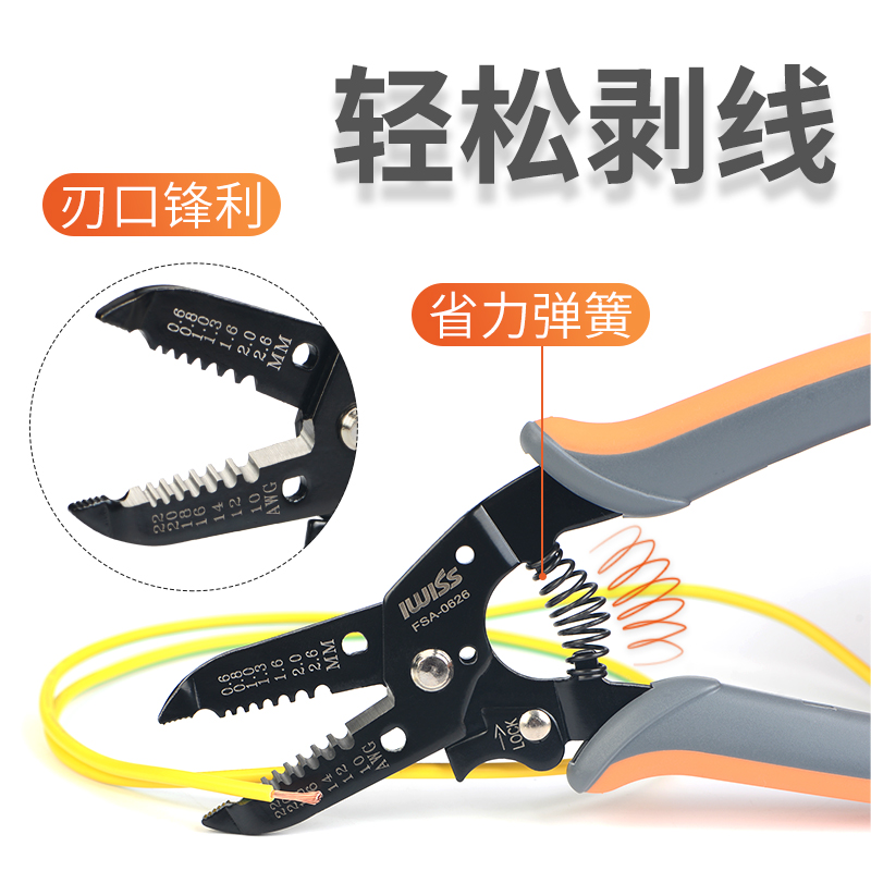 IWISS威仕工具多功能细线剥线钳AWG30电工剥线器剪线钳光纤拨线钳