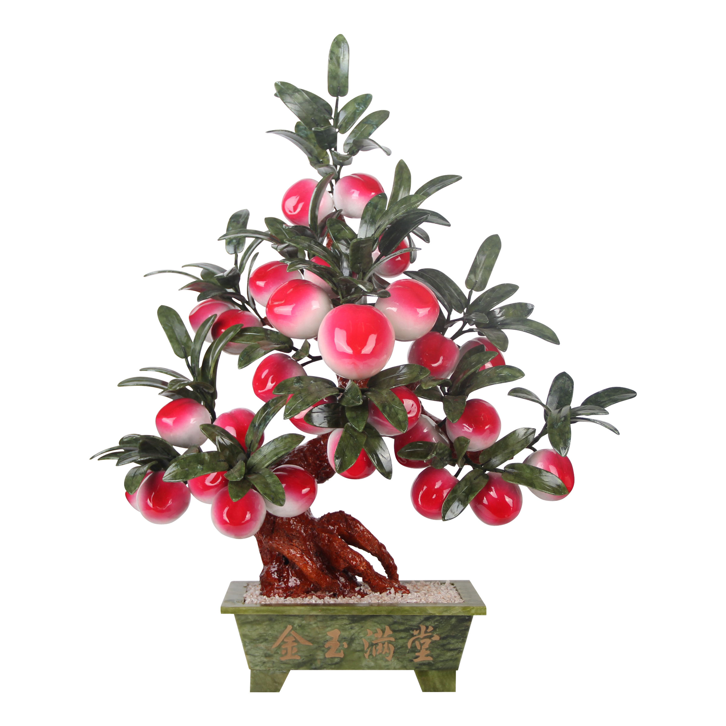 新玉石盆景盘栽仙桃树玉器家居装饰品客厅玉石蟠桃工艺品寿桃摆件