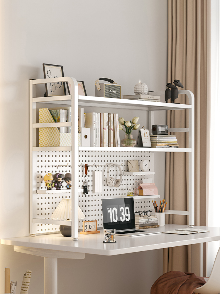 桌面置物架桌上书架书桌收纳洞洞板装饰架电脑桌两层工位展示架子