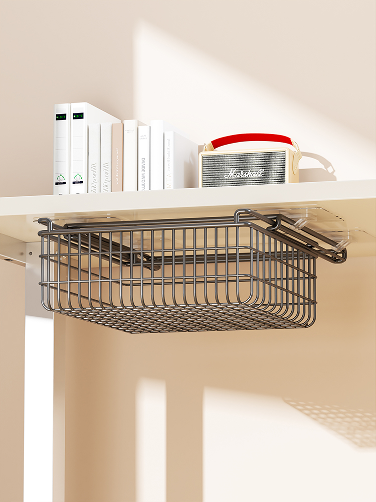 办公室桌下抽屉式收纳盒隐形免打孔书桌置物架隐藏式文具整理盒子