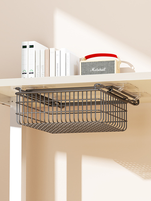 办公室桌下抽屉式收纳盒隐形免打孔书桌置物架隐藏式文具整理盒子