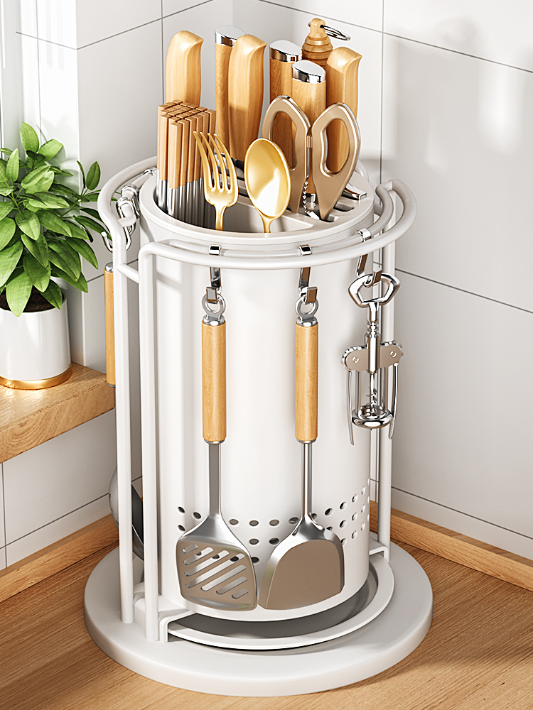 厨房旋转刀架置物架多功能家用神器锅铲勺筷子筒菜刀架一体收纳盒