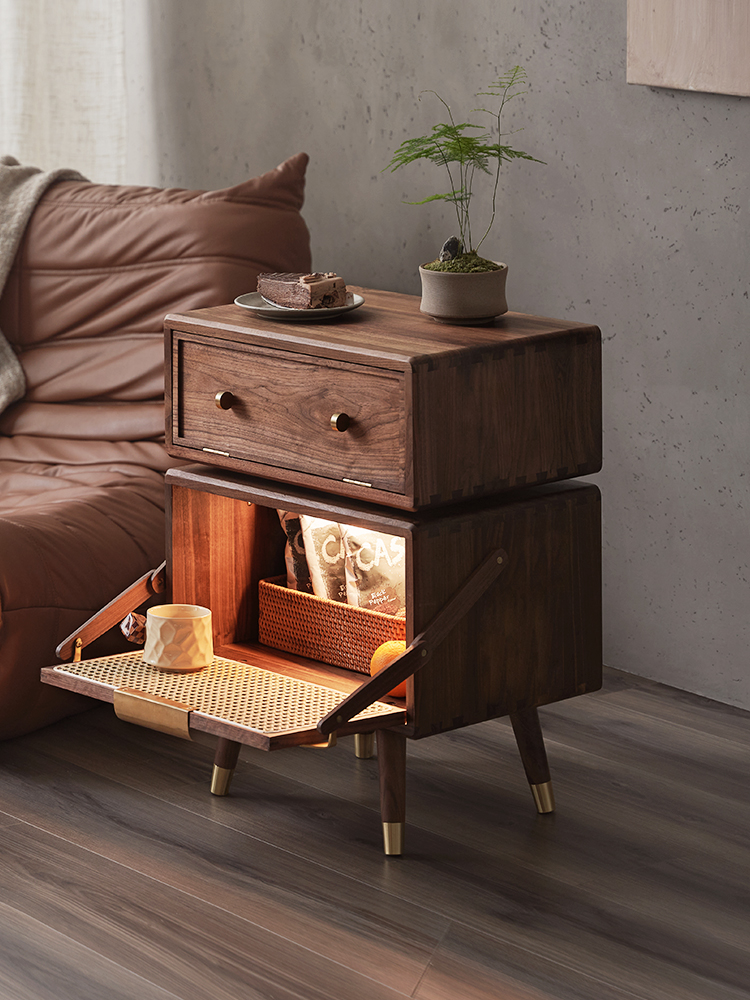 机器人边柜实木沙发边几侧边柜黑胡桃柜子置物柜客厅储物柜床头柜