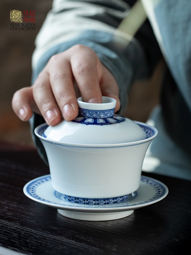 景德镇手绘青花瓷泡茶盖碗茶杯陶瓷功夫茶具大号茶碗三才盖碗单个,餐饮具,盖碗,淘宝优惠券,粉丝福利购,淘宝优惠卷