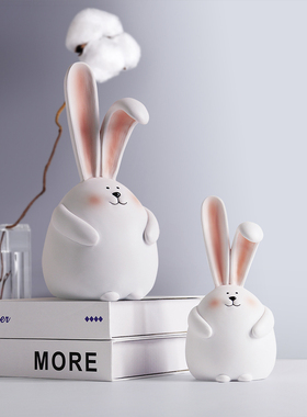陶瓷兔年吉祥物小兔子玩偶公仔桌面家居装饰品日系治愈系礼物摆件