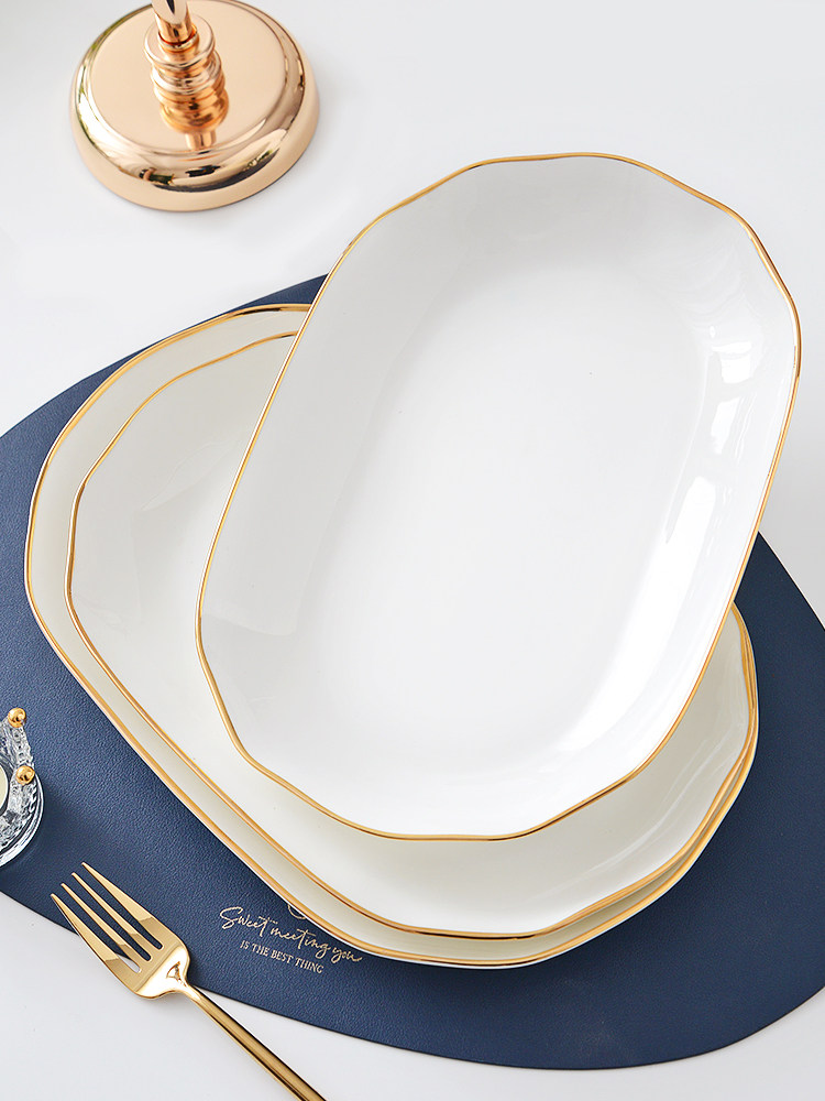 金边长方形鱼盘家用蒸鱼盘子菜盘家用骨瓷加深超大号陶瓷装菜深盘,餐饮具,盘,淘宝优惠券,粉丝福利购,淘宝优惠卷