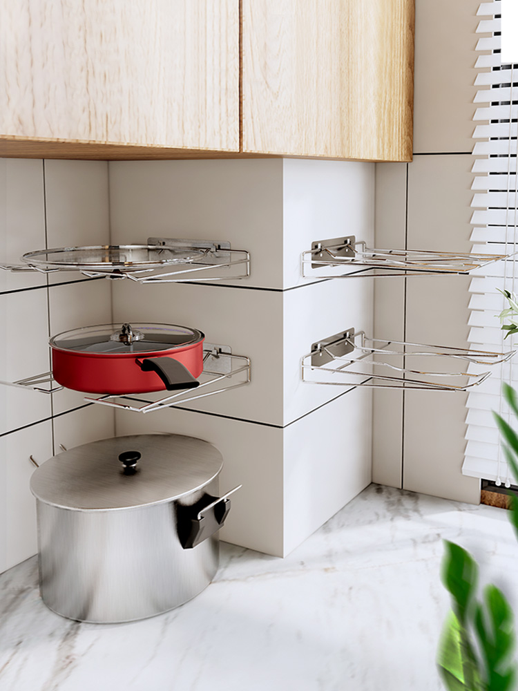 厨房锅架二层锅具收纳架墙上免打孔家用304不锈钢放锅架子置物架