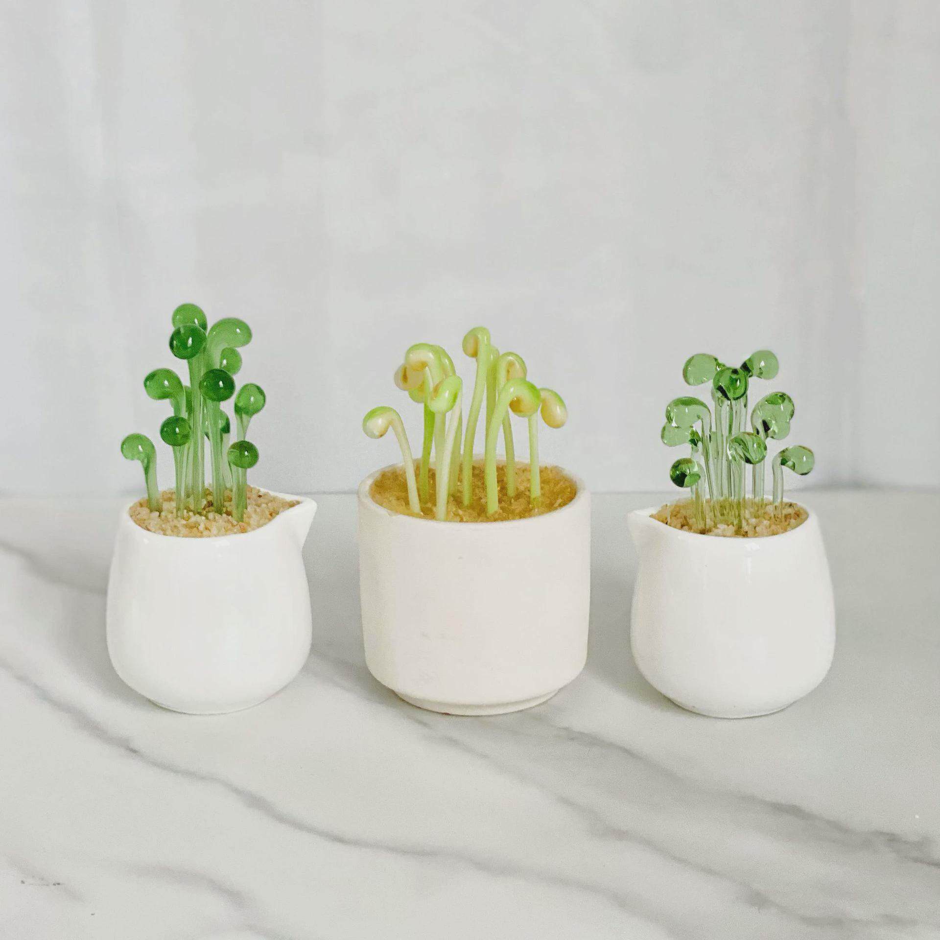 创意琉璃小摆件可爱彷真多肉仙人掌植物盆栽办公室玻璃工艺礼品摆