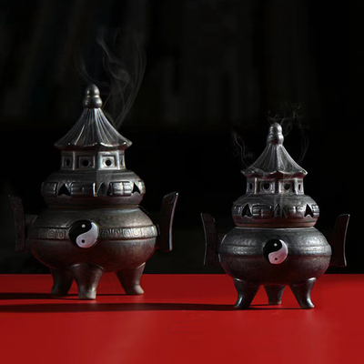 太极盘香炉摆件创意炼丹炉陶瓷文创香炉复古香薰炉子大号禅意香器