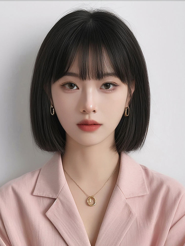 假发女短发夏天薄款自然仿真发全头套式减龄波波头黑色整顶假发套