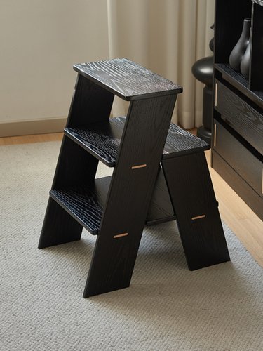 北欧实木梯凳家用沙发边几多功能双层置物架门口换鞋凳创意小板凳