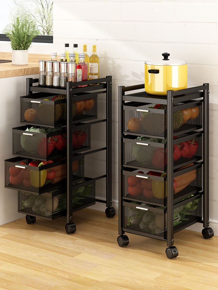 厨房置物架落地多层抽屉式蔬菜收纳架夹缝窄小放水果菜篮子储物柜