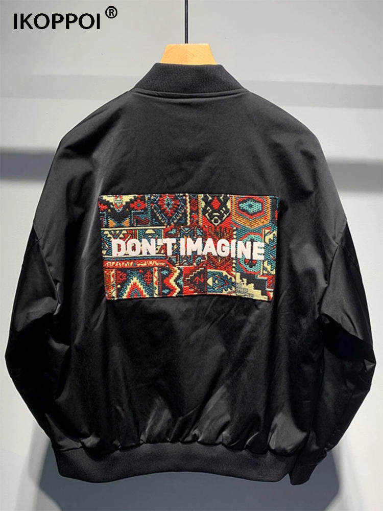 美式百搭夹克男士春季印花拼接休闲外套高级感痞帅棒球领长袖上衣