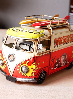 巴士车模型男生房间摆件童装店装饰品复古书桌布置摆设家具配饰品