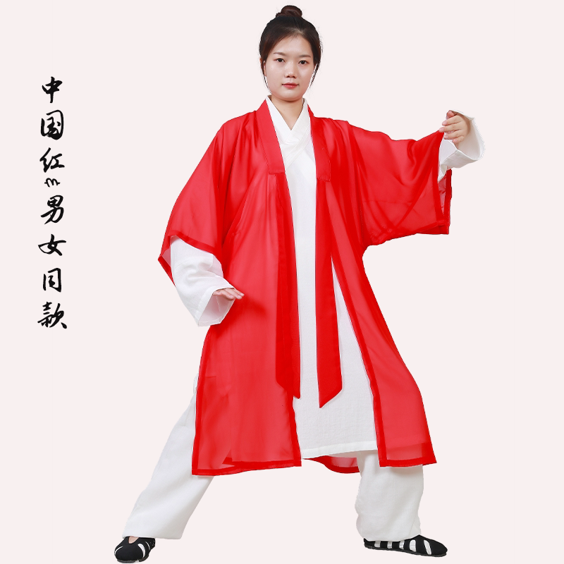 武当道袍太极服高档雪纺披纱太极拳练功服外披表演服披纱男女同款