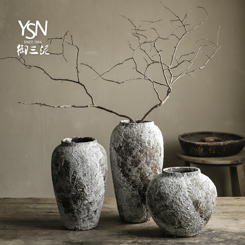 御三泥台面粗陶花瓶干花花瓶陶罐罐子陶瓷复古土陶粗糙感花盆摆件