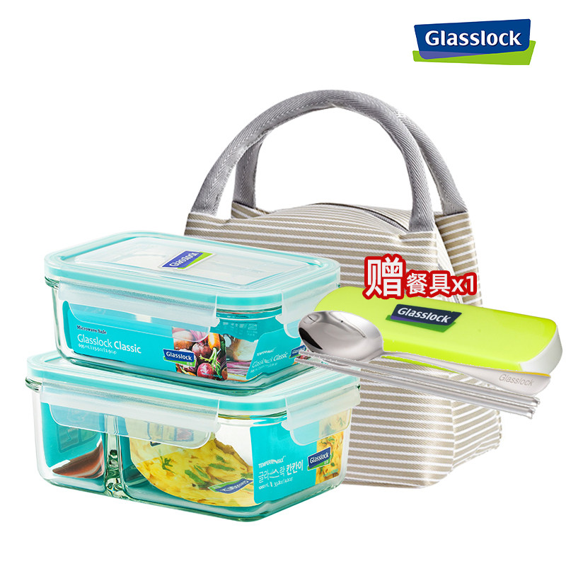 glasslock进口耐热钢化玻璃分隔饭盒微波炉加热长方形保鲜盒便当,餐饮具,保鲜盒,淘宝优惠券,粉丝福利购,淘宝优惠卷