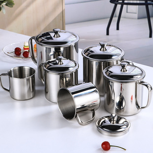 泡面碗男生口杯304不锈钢茶缸子带手柄家用铁杯子喝水带盖小水杯