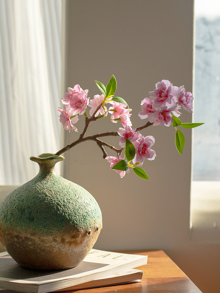 粉色浣溪小桃花仿真花宋代美学插花客厅假花摆设餐桌装饰品摆件