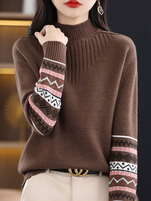 半高领提花毛衣女秋冬季2025新款加厚内搭上衣短款大码针织打底衫