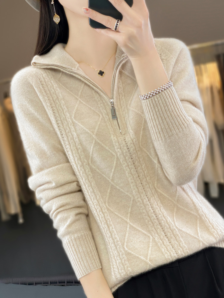 高领拉链毛衣女秋冬2025新款上衣大码洋气高级感超好看针织打底衫