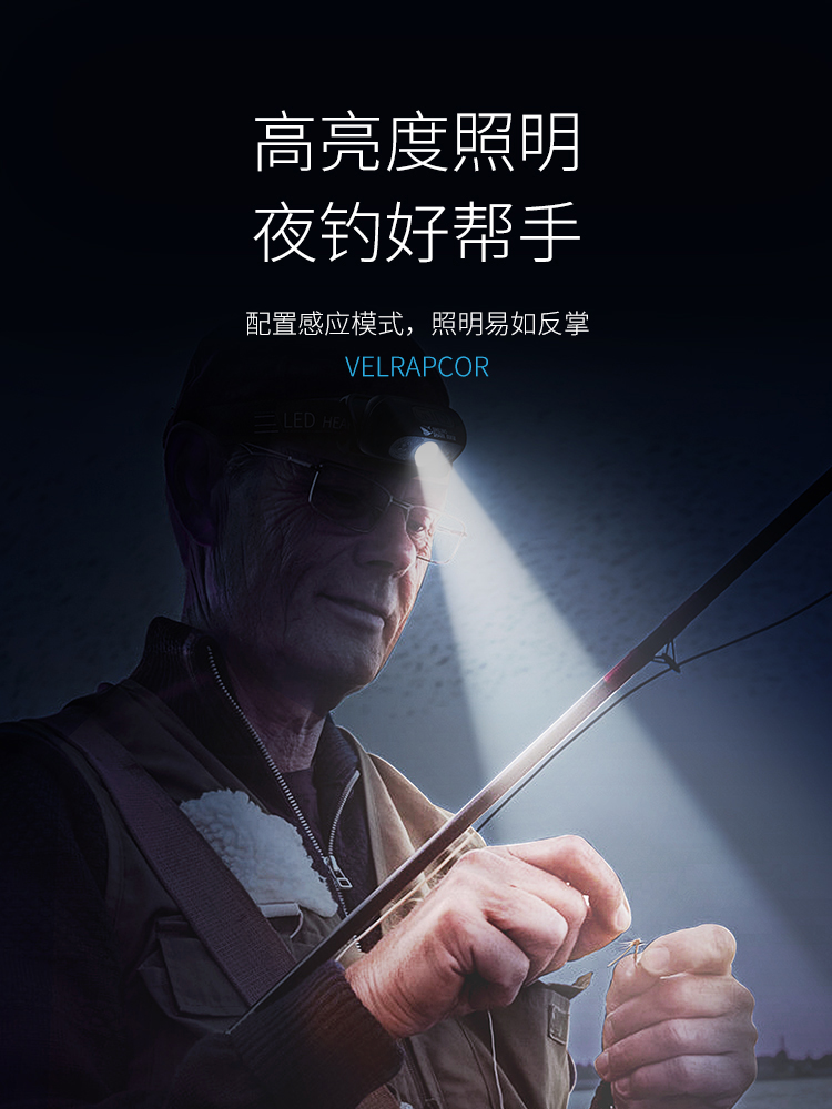 LED头灯超亮可充电头戴式强光感应小型手电筒便携长续航夜钓鱼灯