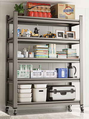 家用厨房置物架多功能落地加厚碳钢微波炉收纳橱柜带轮储物货架子