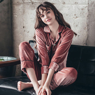 金丝绒睡衣女秋冬长袖薄款大码胖MM200斤家居服春秋季可外穿套装