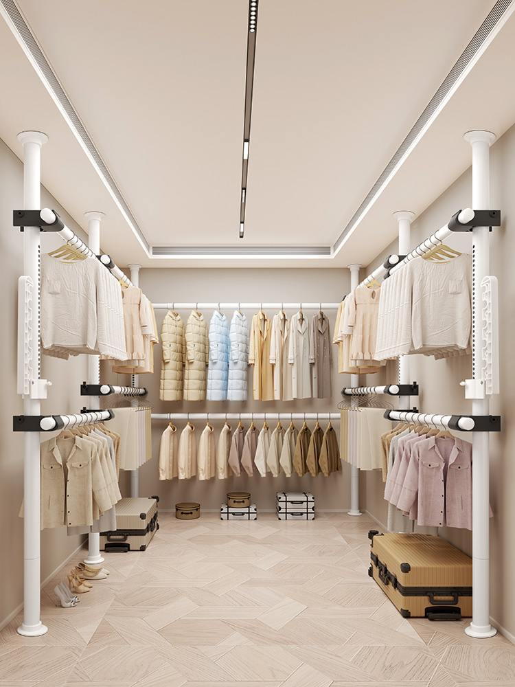 顶天立地置衣架落地室内挂衣架衣帽间免打孔伸缩凉衣杆置物晾衣架