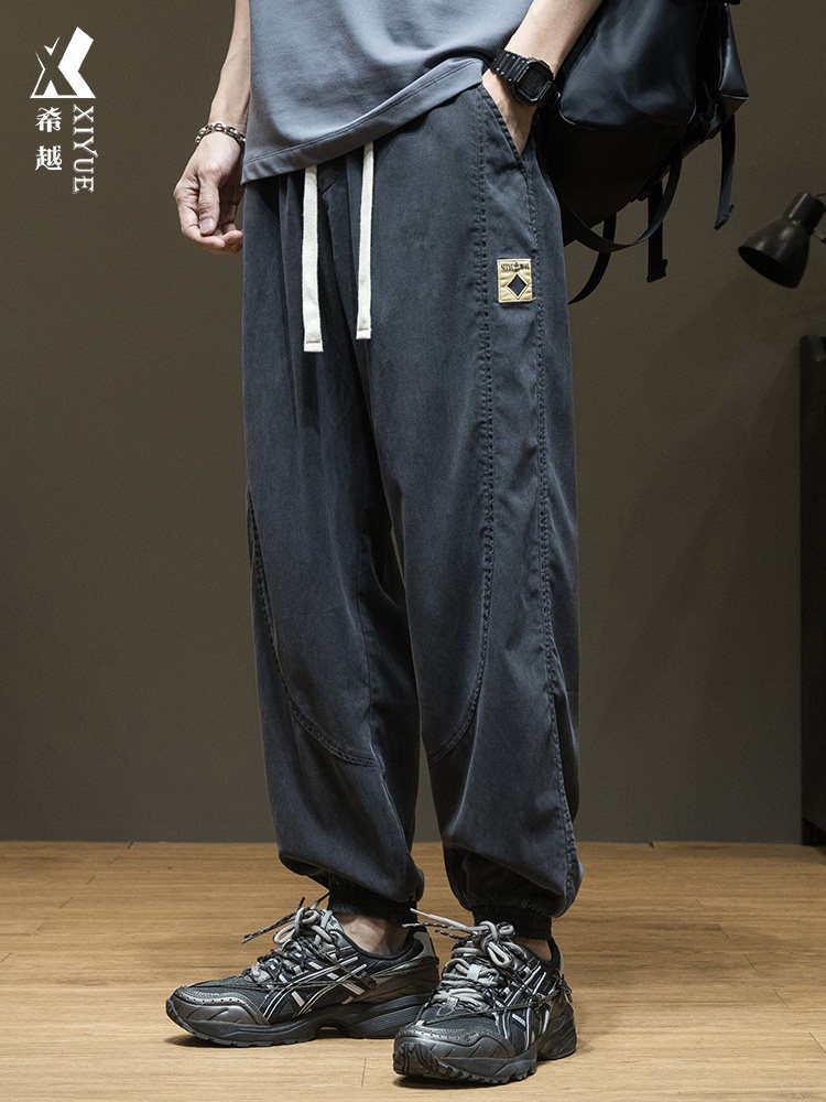 2026夏季新款天丝清凉休闲裤男士绑腿运动裤九分裤宽松大码男士裤