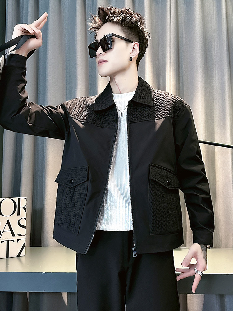 潮牌痞帅工装外套男春秋季潮流休闲拼接夹克男装2025新款春装上衣
