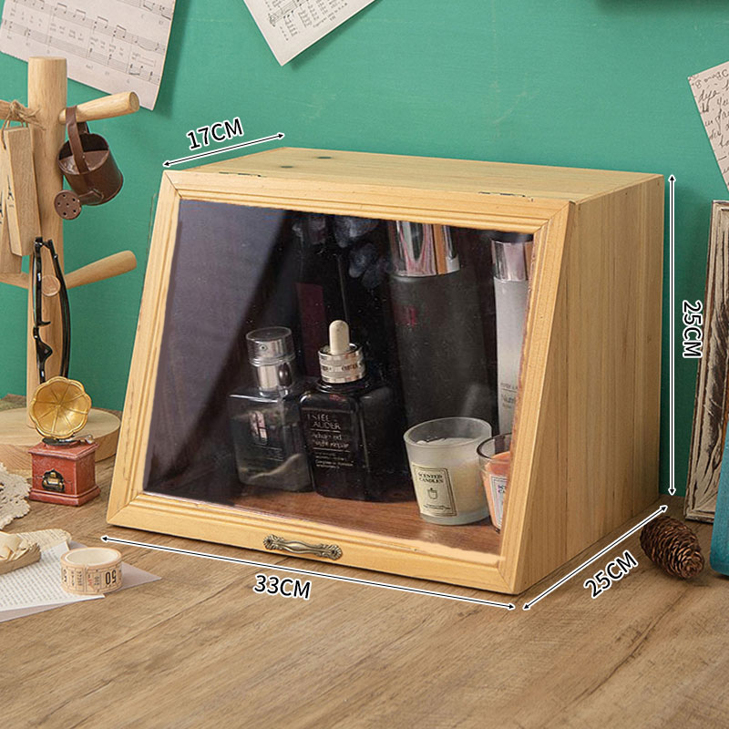 高档复古实木桌面抽屉式收纳盒木质化妆品水乳展示柜茶具茶杯整理