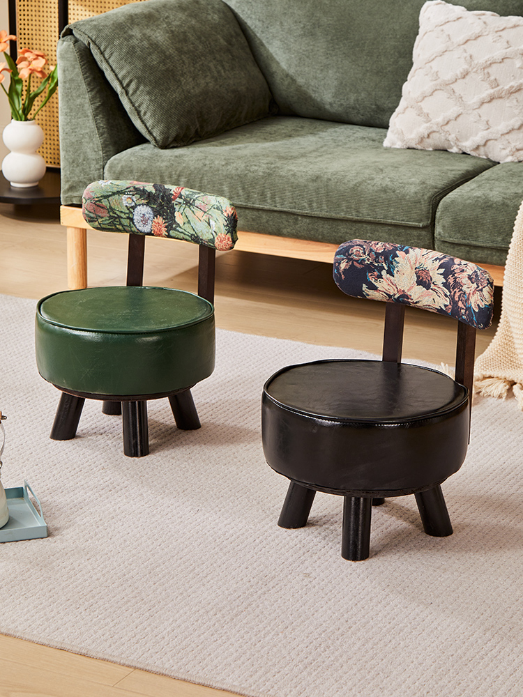 实木凳子家用靠背小椅子万向轮小板凳家用儿童矮凳客厅软包溜溜凳