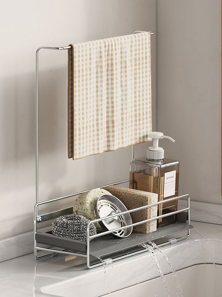 304不锈钢厨房专用洗碗海绵沥水架水槽晾抹布架台面收纳架置物架