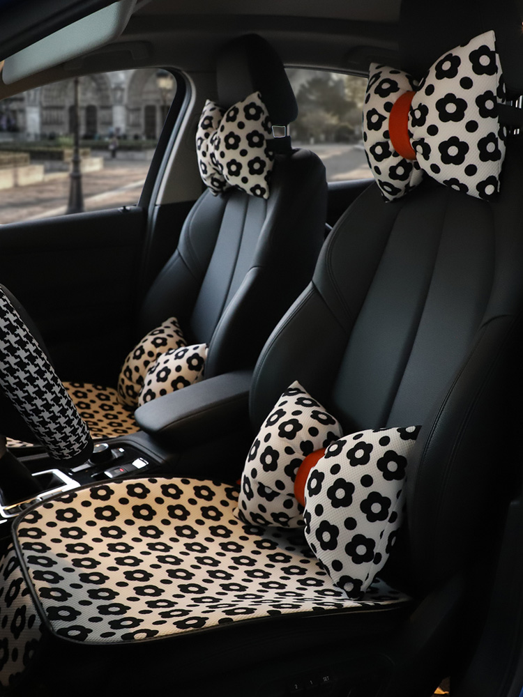 汽车头枕护颈枕女士创意可爱蝴蝶结个性小花车载座椅枕头腰靠套装