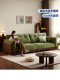 帕沙曼云朵布艺沙发客厅小户型新款 中古风实木沙发直排雪尼尔绿色