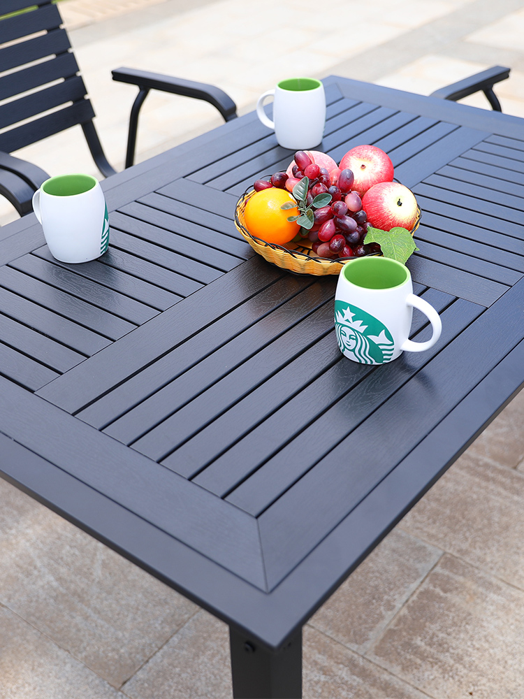 莫家户外长方桌单桌铁艺咖啡厅休闲庭院室外方桌子花园塑木桌椅