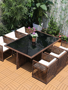 莫家藤椅五件套阳台藤编椅子户外桌椅小茶几防水防晒庭院花园桌椅