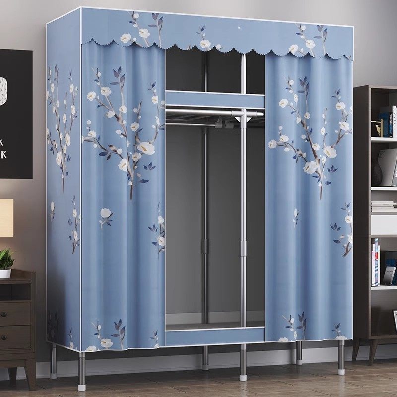 衣柜家用卧室现代简约简易出租房用开门式布衣柜钢管加粗加固收纳