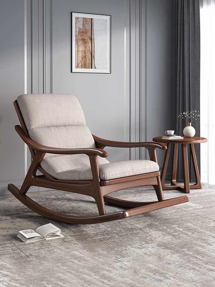 新中式胡桃木全实木摇摇椅懒人躺椅脚踏客厅家用阳台休闲沙发大人