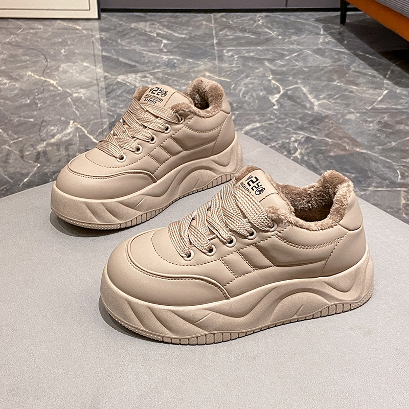 踩屎感厚底女加绒运动AHD鞋上冬季加厚保暖防滑班工基作肯德黑色