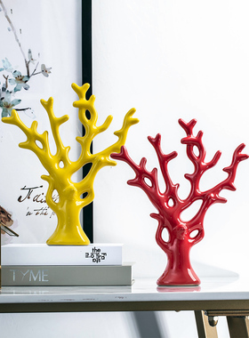 客厅招财发财树摆件家居装饰创意陶瓷景德镇博古架饰品高档工艺品