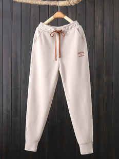 米色春秋卫裤女2025新百搭纯棉小个子显瘦加绒九分休闲运动长裤子
