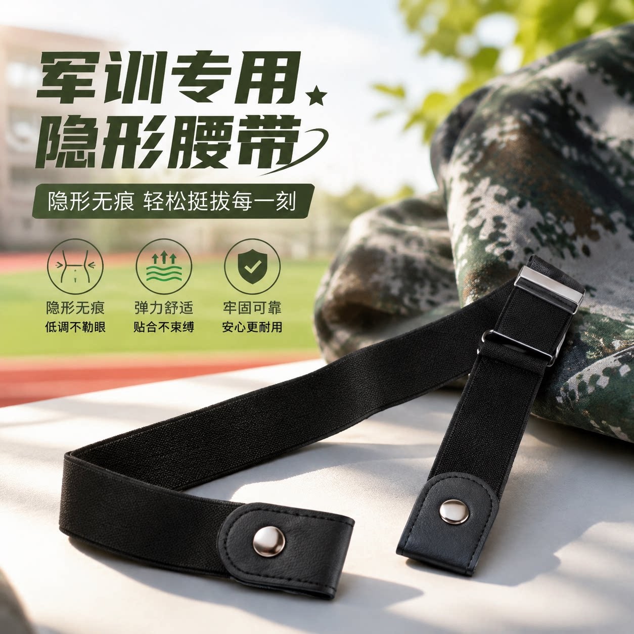 松紧带高弹力耐用黑色军训专用腰带隐形无痕收腰裤子大了改小神器
