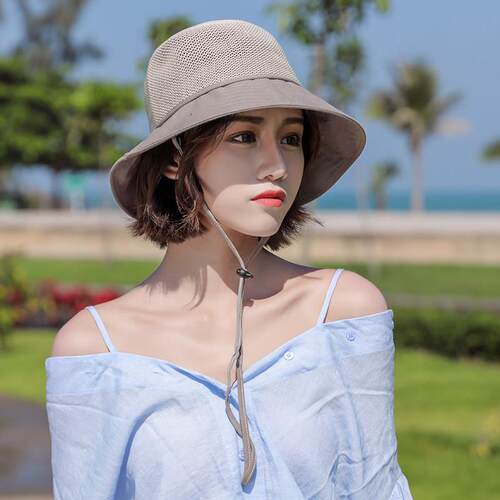 夏季帽子日系小檐渔夫帽女夏出游遮阳防晒帽透气网帽纯色休0501k