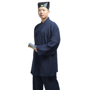 道士服装男女款斜襟三清领短袍套装太极服夏季薄款棉麻道服练功服