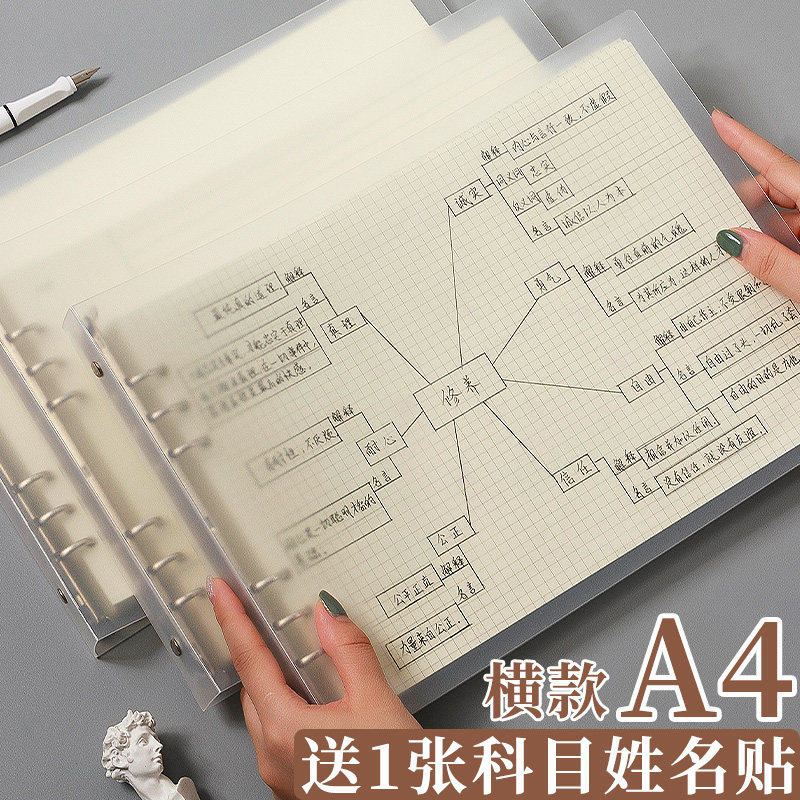 A4活页本思维导图笔记本子透明可拆卸线圈本简约ins风加厚网格本