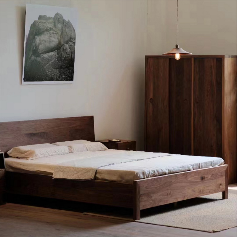 MUMO木墨 方直床 北欧黑胡桃红橡木原木双人实木床现代简约主卧床
