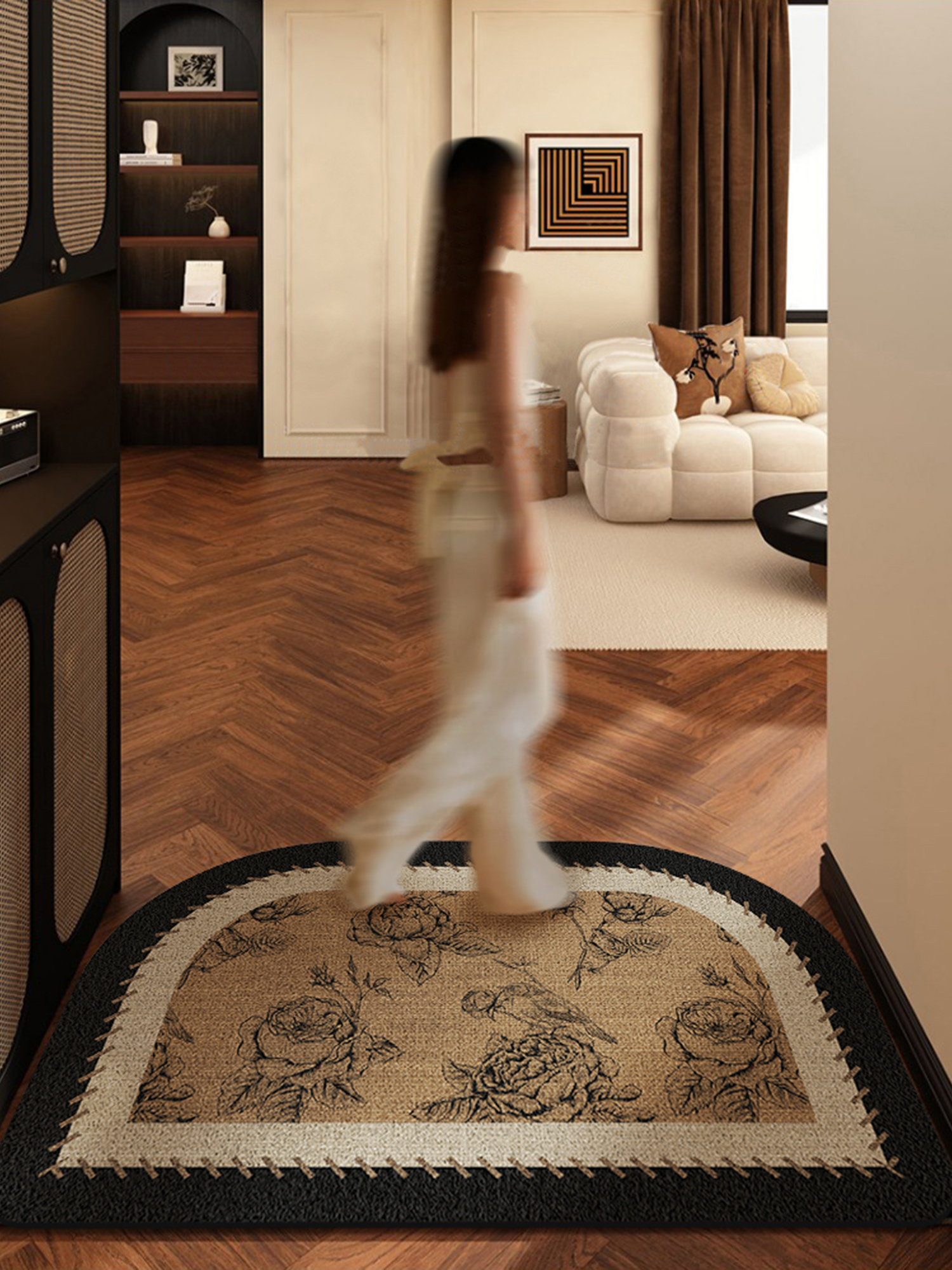 中古风丝圈入户门地垫家用门口进门耐脏防滑脚垫复古高级感可裁剪