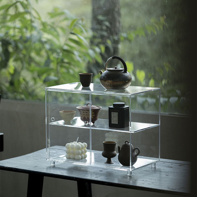 草木祠 推拉门亚克力茶棚茶具收纳展示博古架室内家居置物架防尘